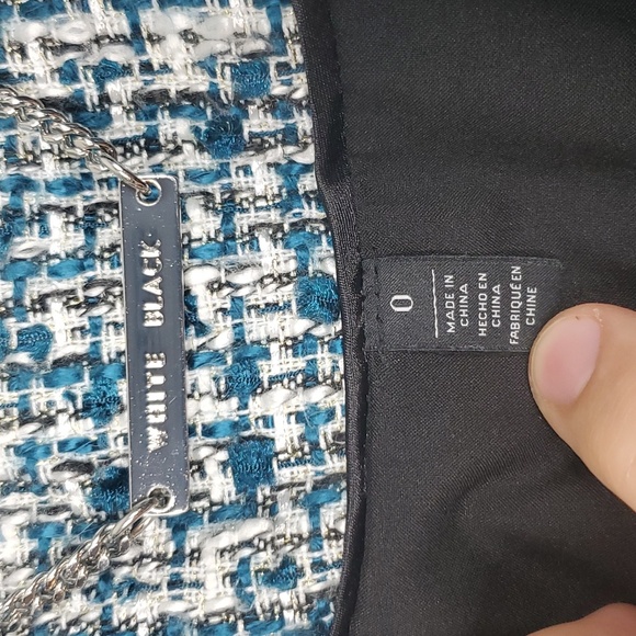 WHBM Blazer Jacket Tweed Full Zip Collared Lined Poly Acrylic Blue Womens 0 - Picture 4 of 10